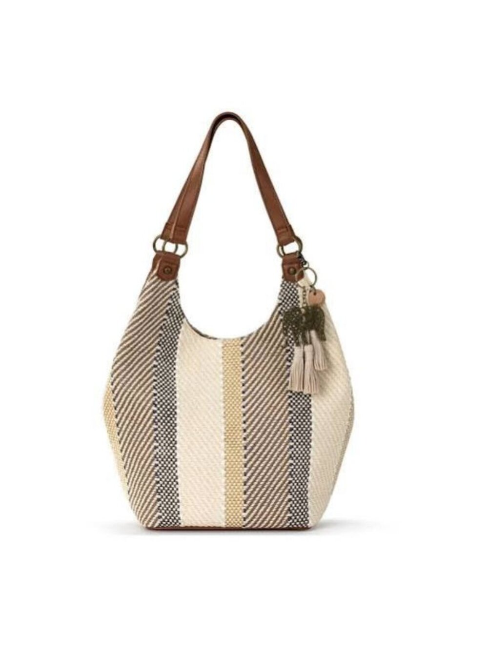 The Sak Roma Woven Straw Shopper Bag With Vegan Leather Trim Brown & Beige Strip